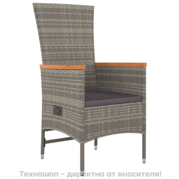 Градински трапезен комплект 9 части с възглавници сив полиратан