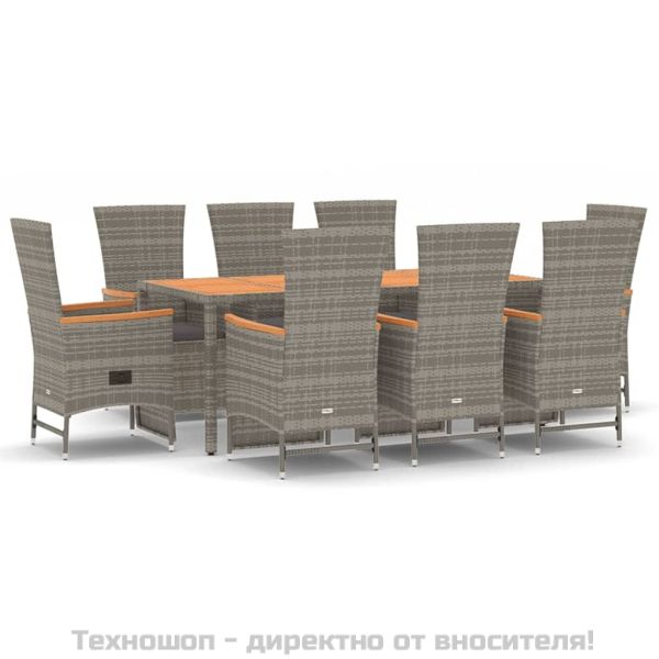 Градински трапезен комплект 9 части с възглавници сив полиратан