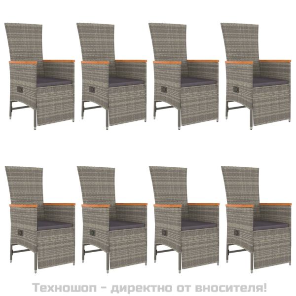 Градински трапезен комплект 9 части с възглавници сив полиратан