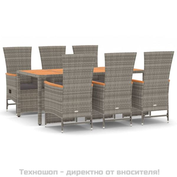 Градински трапезен комплект 7 части с възглавници сив полиратан