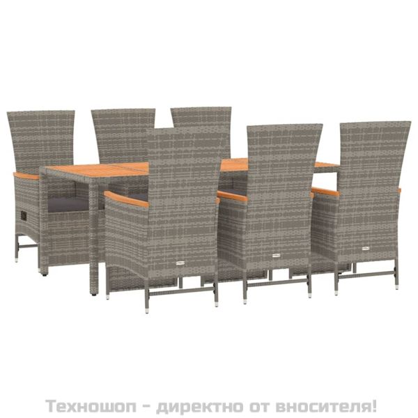 Градински трапезен комплект 7 части с възглавници сив полиратан