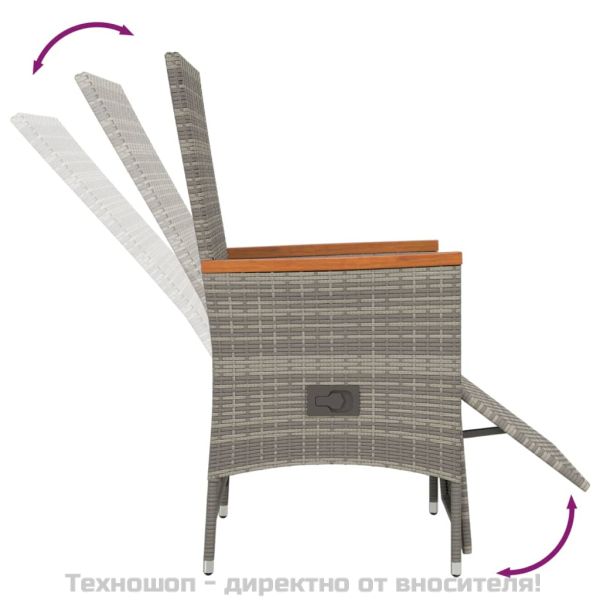 Градински трапезен комплект 7 части с възглавници сив полиратан