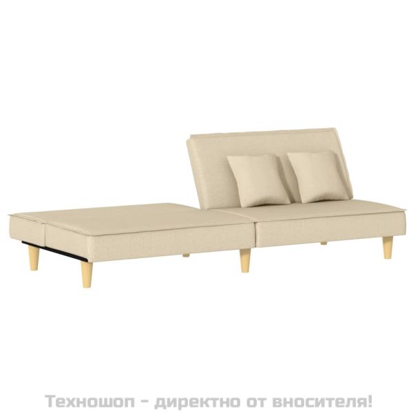 Разтегателно канапе, кремаво, плат