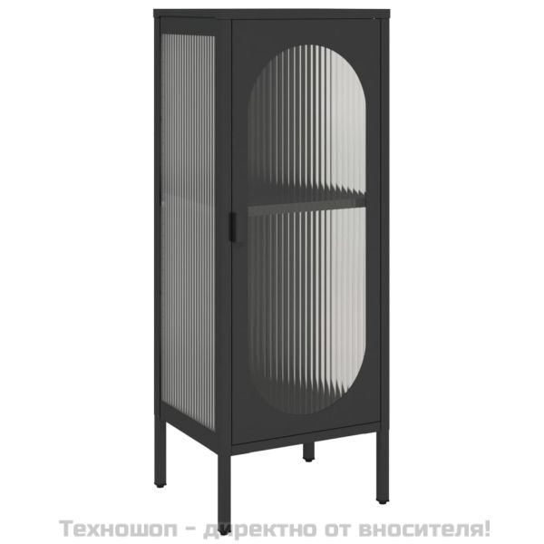 Сайдборд, черен, 40x35x105 см, стъкло и стомана