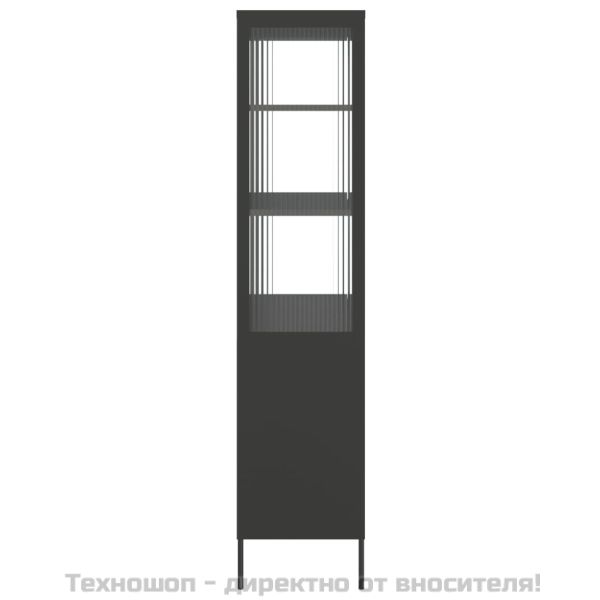 Висок шкаф, черен, 90x40x180 см, стъкло и стомана