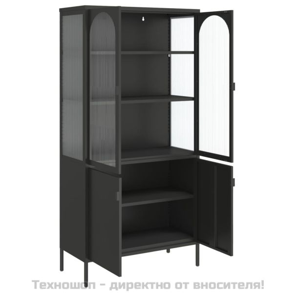Висок шкаф, черен, 90x40x180 см, стъкло и стомана