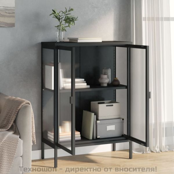 Сайдборд, черен, 75x35x105 см, стъкло и стомана