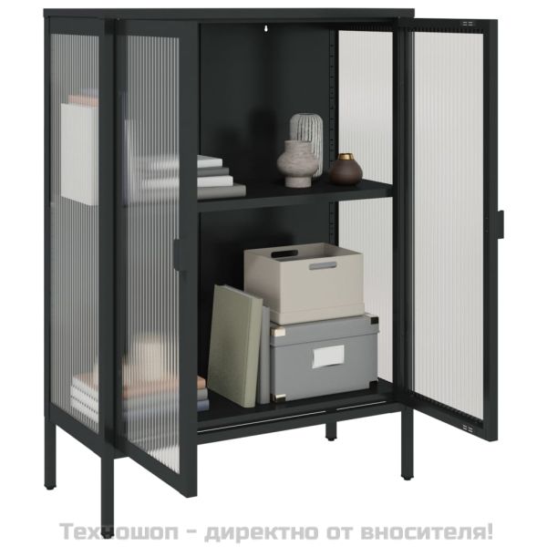 Сайдборд, черен, 75x35x105 см, стъкло и стомана