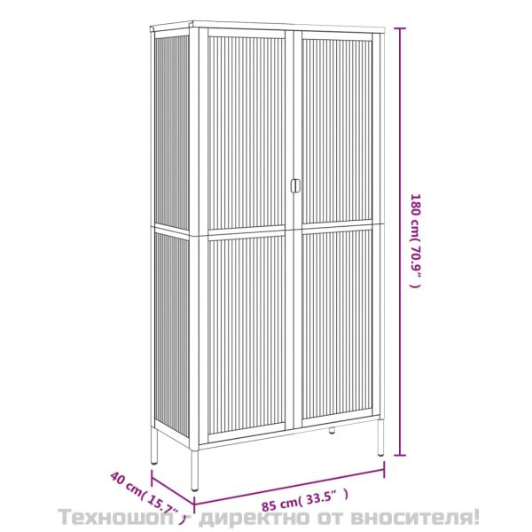 Висок шкаф, черен, 85x40x180 см, стъкло и стомана