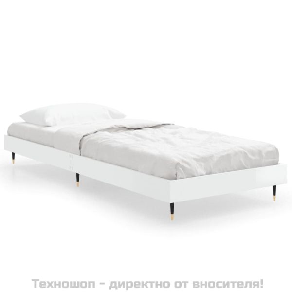 Рамка за легло, бял гланц, 75x190 см, инженерно дърво