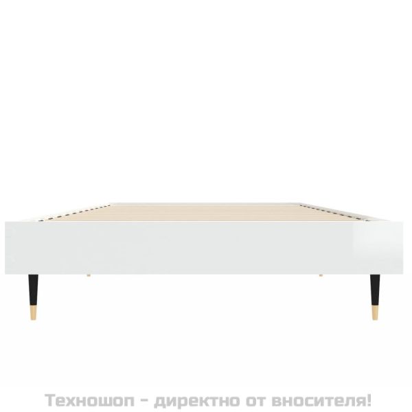 Рамка за легло, бял гланц, 75x190 см, инженерно дърво