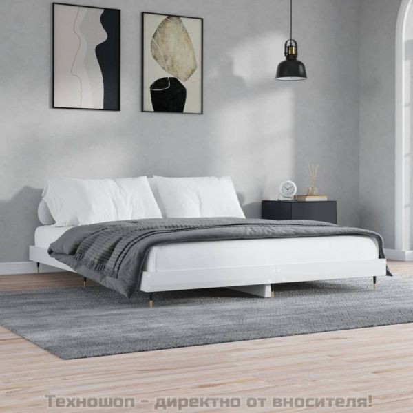 Рамка за легло, бял гланц, 200x200 см, инженерно дърво