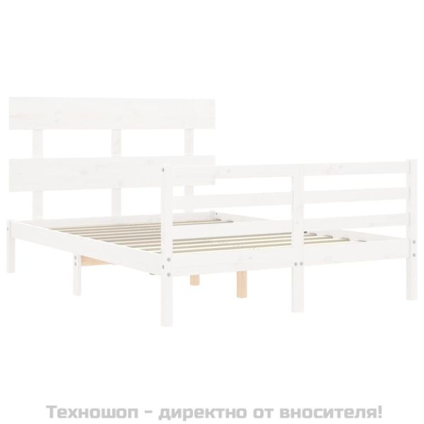Рамка за легло с табла, бяла, 120х200 см, масивно дърво