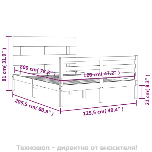 Рамка за легло с табла, 120х200 см, масивно дърво