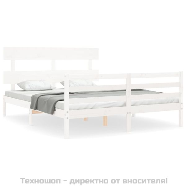 Рамка за легло с табла, бяла, 160х200 см, масивно дърво