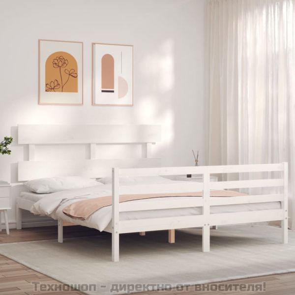 Рамка за легло с табла, бяла, 160х200 см, масивно дърво