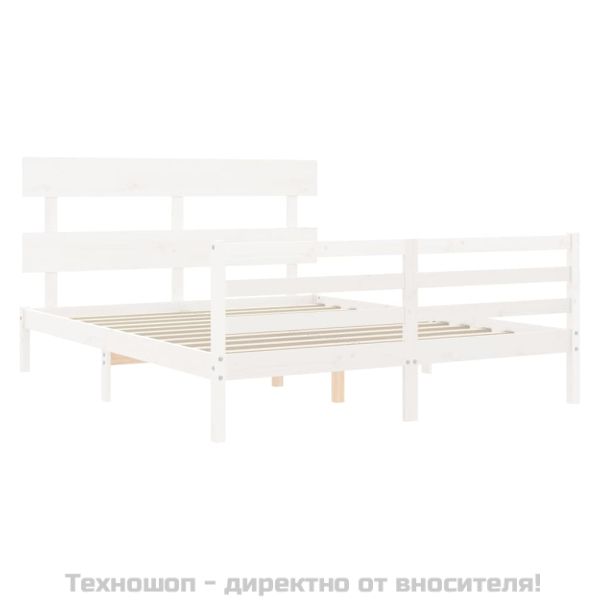 Рамка за легло с табла, бяла, 160х200 см, масивно дърво