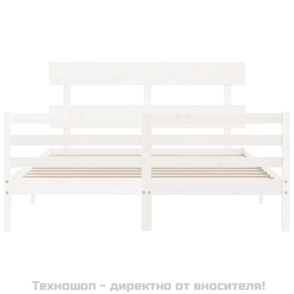 Рамка за легло с табла, бяла, 160х200 см, масивно дърво