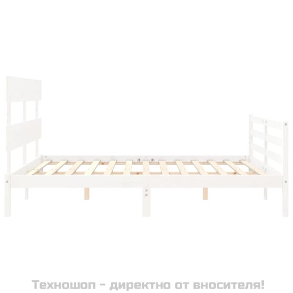 Рамка за легло с табла, бяла, 160х200 см, масивно дърво