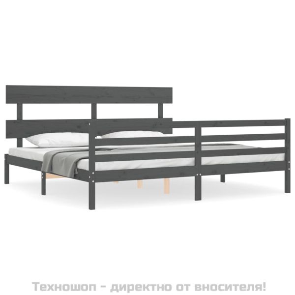 Рамка за легло с табла, сива, 200х200 см, масивно дърво