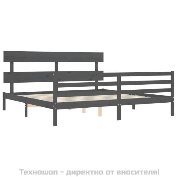 Рамка за легло с табла, сива, 200х200 см, масивно дърво