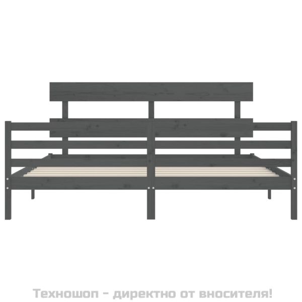 Рамка за легло с табла, сива, 200х200 см, масивно дърво