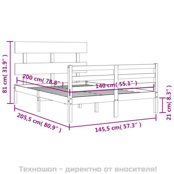 Рамка за легло с табла, 140х200 см, масивно дърво