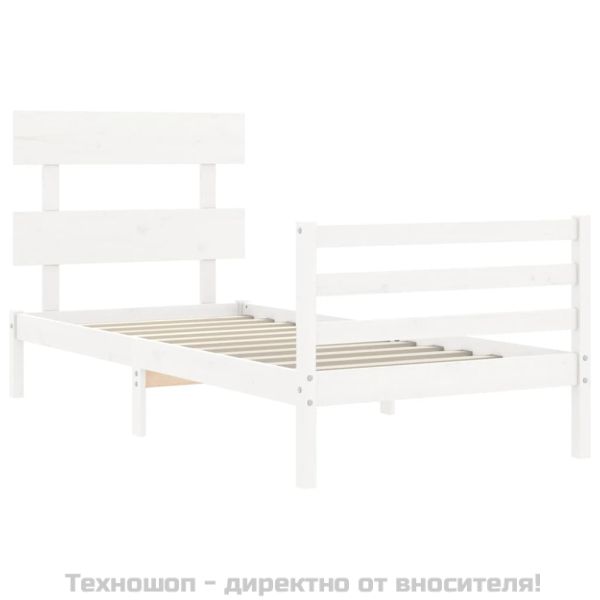 Рамка за легло с табла, бяла, 90x200 см, масивно дърво