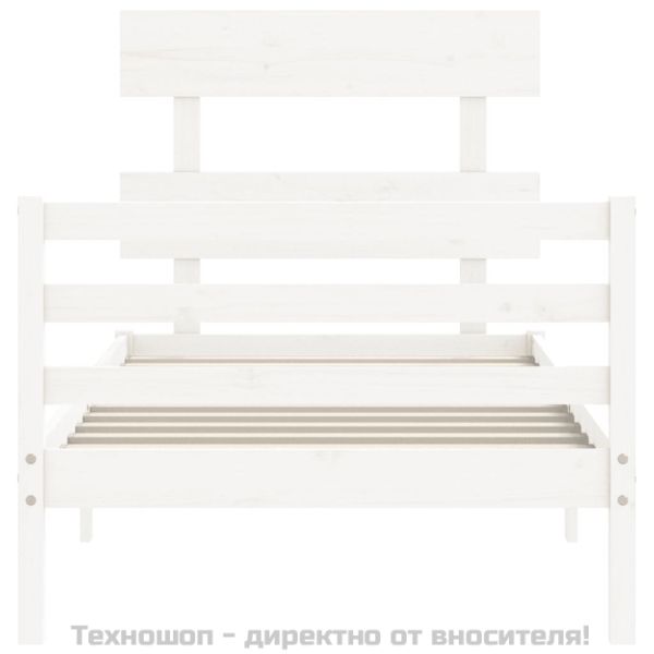 Рамка за легло с табла, бяла, 90x200 см, масивно дърво