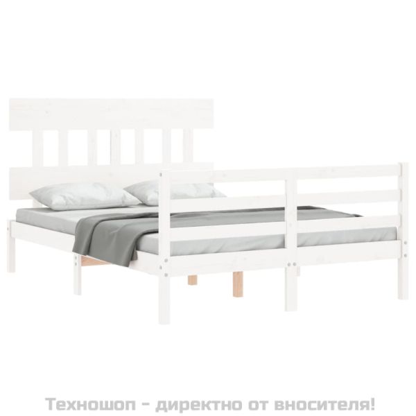 Рамка за легло с табла, бяла, 140х200 см, масивно дърво
