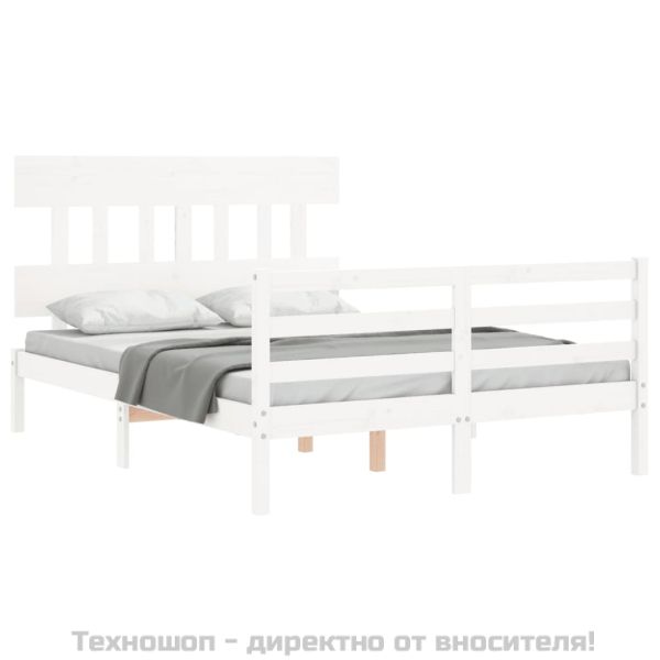 Рамка за легло с табла, бяла, 140х200 см, масивно дърво
