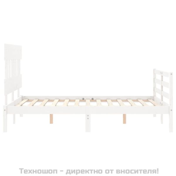Рамка за легло с табла, бяла, 140х200 см, масивно дърво