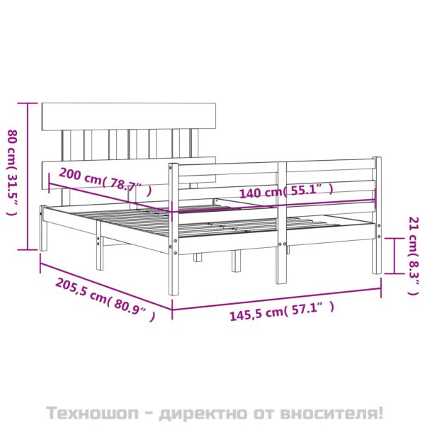 Рамка за легло с табла, бяла, 140х200 см, масивно дърво