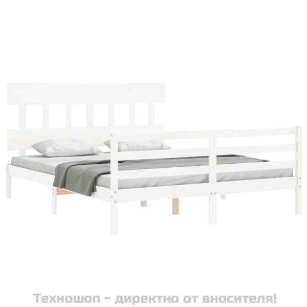 Рамка за легло с табла, бяла, 160х200 см, масивно дърво