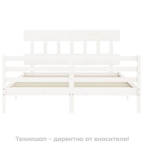 Рамка за легло с табла, бяла, 160х200 см, масивно дърво