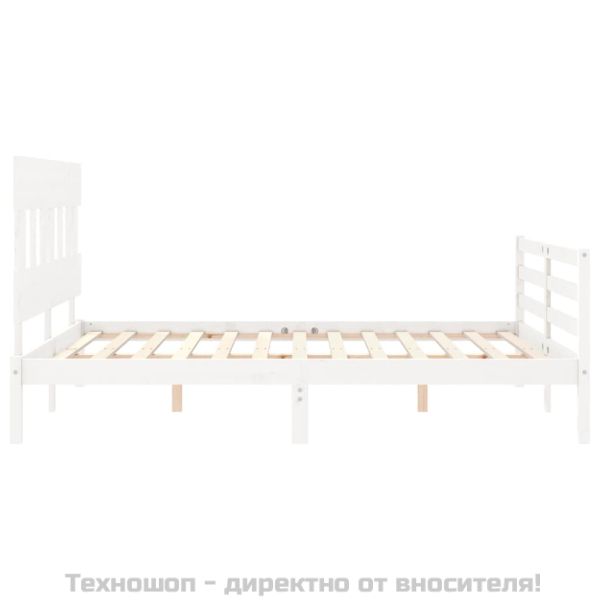 Рамка за легло с табла, бяла, 160х200 см, масивно дърво