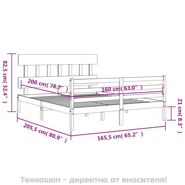 Рамка за легло с табла, бяла, 160х200 см, масивно дърво