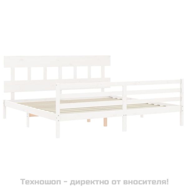 Рамка за легло с табла, бяла, 200x200 см, масивно дърво