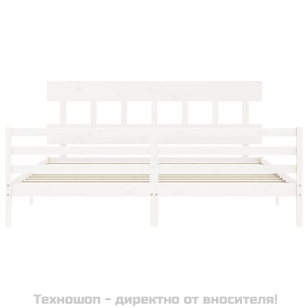 Рамка за легло с табла, бяла, 200x200 см, масивно дърво