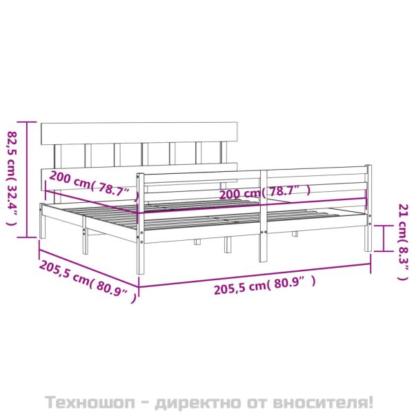 Рамка за легло с табла, бяла, 200x200 см, масивно дърво
