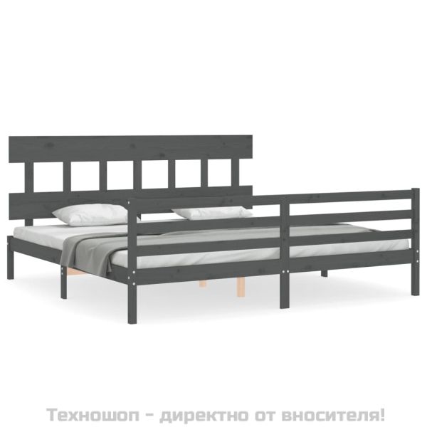 Рамка за легло с табла, сива, 200х200 см, масивно дърво
