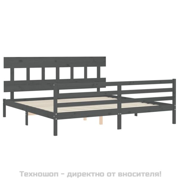 Рамка за легло с табла, сива, 200х200 см, масивно дърво