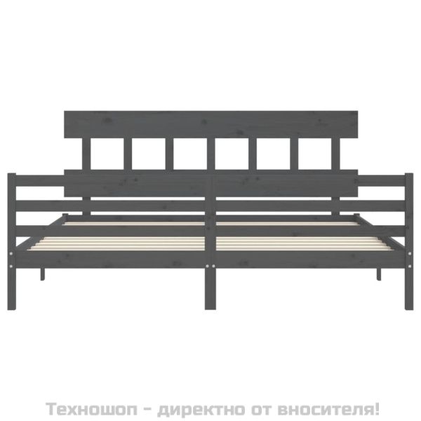 Рамка за легло с табла, сива, 200х200 см, масивно дърво