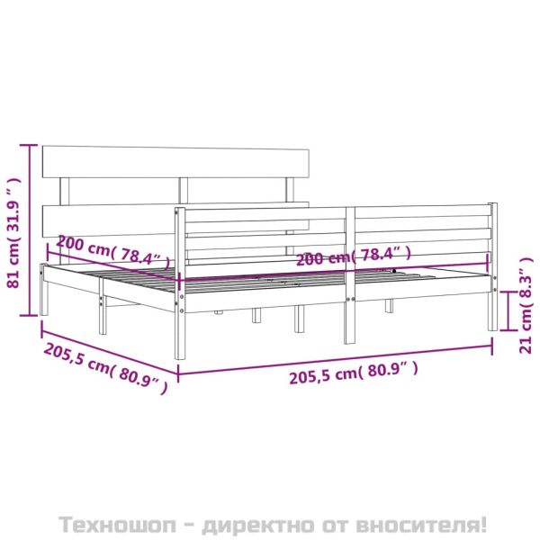 Рамка за легло с табла, бяла, 200x200 см, масивно дърво