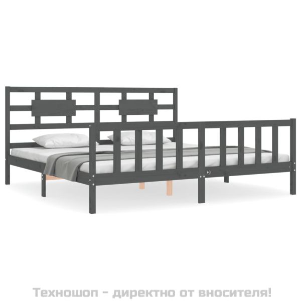 Рамка за легло с табла, сива, 200х200 см, масивно дърво