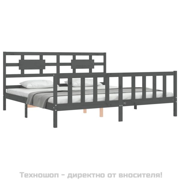 Рамка за легло с табла, сива, 200х200 см, масивно дърво