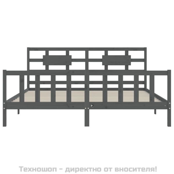 Рамка за легло с табла, сива, 200х200 см, масивно дърво