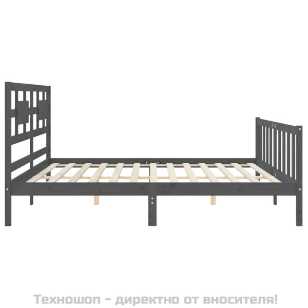 Рамка за легло с табла, сива, 200х200 см, масивно дърво