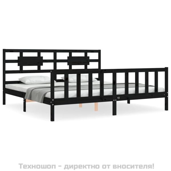 Рамка за легло с табла, черна, 200x200 см, масивно дърво