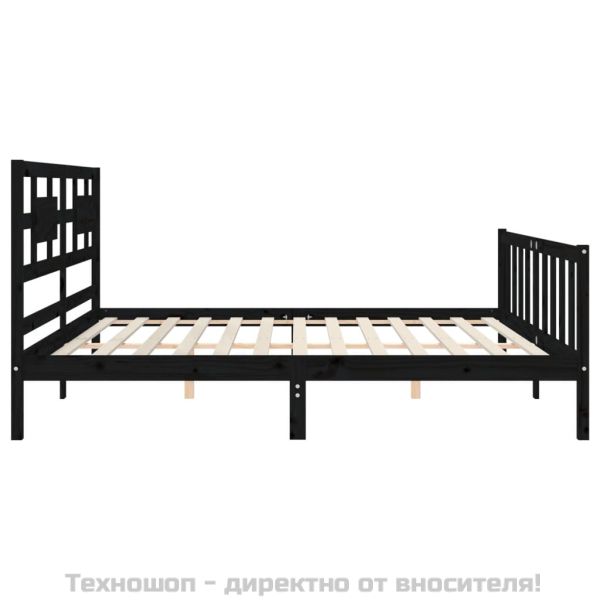 Рамка за легло с табла, черна, 200x200 см, масивно дърво